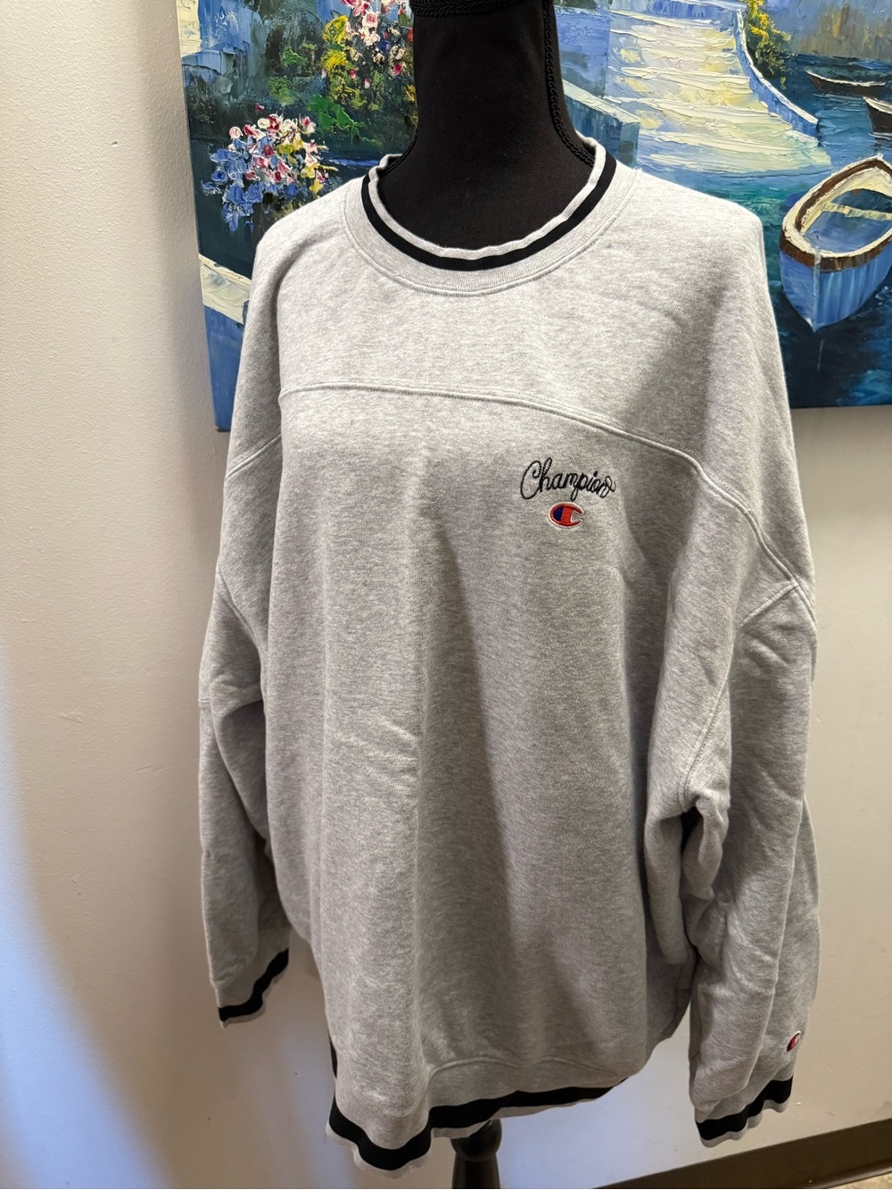 Champion Light Gray Crewneck Sweatshirt with Black Trim